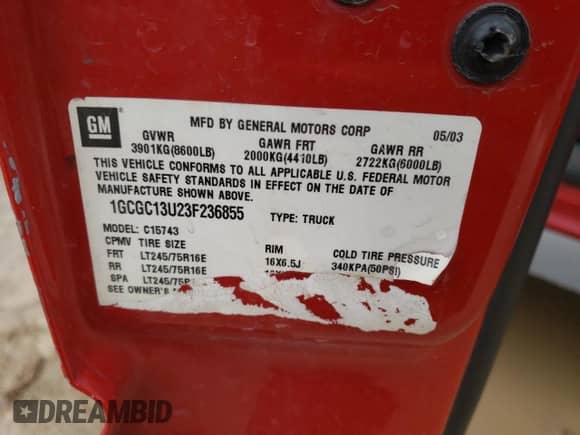 2003 Chevrolet Silverado 1500HD LS с VIN 1GCGC13U23F236855, выставлен на аукционе Copart как лот 54993905 с пробегом 197 671 миль миль и Чистый • Clean title. История ставок и продаж доступна на DreamBid. Изображение 12.