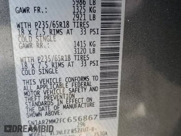 2015 Nissan Pathfinder SL with VIN 5N1AR2MM2FC656867, listed as a Copart auction lot 80204715 with 153,854 mi miles and Non repairable. Bid and sale history available at DreamBid. Image 14.