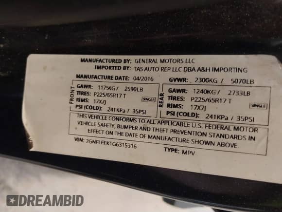 2016 Chevrolet Equinox LT с VIN 2GNFLFEK1G6315316, выставлен на аукционе IAAI как лот 42982181 с пробегом 123 896 миль миль и . История ставок и продаж доступна на DreamBid. Изображение 9.