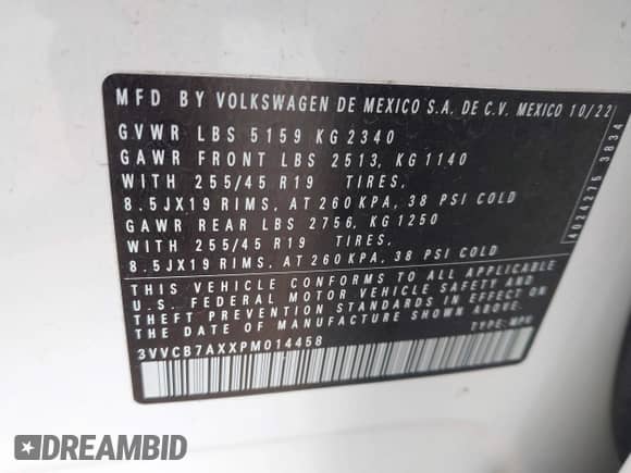 2023 Volkswagen Tiguan SE R-Line Black с VIN 3VVCB7AXXPM014458, выставлен на аукционе IAAI как лот 43084168 с пробегом 26 374 миль миль и . История ставок и продаж доступна на DreamBid. Изображение 9.