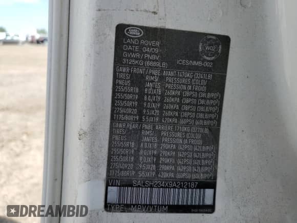 2009 Land Rover Range Rover Sport SC with VIN SALSH234X9A212187, listed as a Copart auction lot 69136395 with 199,616 mi miles and Salvage title. Bid and sale history available at DreamBid. Image 14.