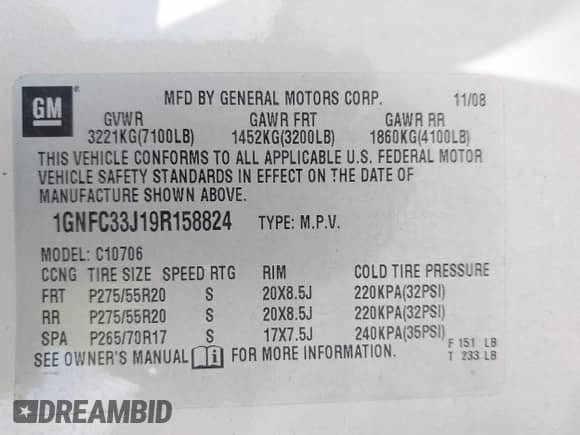 2009 Chevrolet Tahoe LTZ с VIN 1GNFC33J19R158824, выставлен на аукционе IAAI как лот 43129451 с пробегом 176 156 миль миль и . История ставок и продаж доступна на DreamBid. Изображение 9.