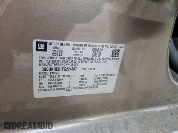 2015 Chevrolet Silverado 1500 LT с VIN 3GCUKREC1FG224367, выставлен на аукционе Copart как лот 42444245 с пробегом 142 983 миль миль и Списание • Salvage title. История ставок и продаж доступна на DreamBid. Изображение 14.