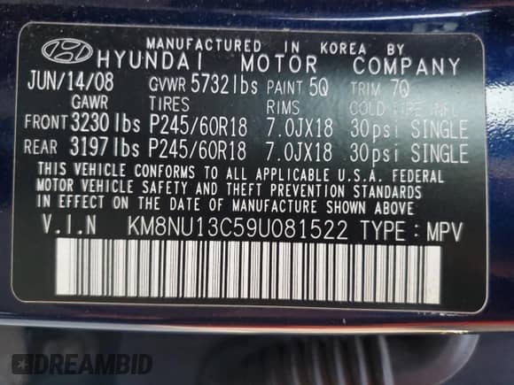 2009 Hyundai Veracruz Limited с VIN KM8NU13C59U081522, выставлен на аукционе Copart как лот 73539084 с пробегом 178 390 миль миль и Списание • Salvage title. История ставок и продаж доступна на DreamBid. Изображение 14.