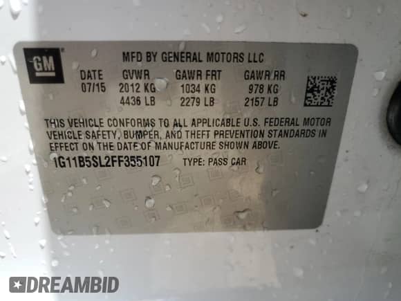 2015 Chevrolet Malibu LS z VIN 1G11B5SL2FF355107, wystawiony jako Copart lot #66708375 z przebiegiem 171 019 mil mil oraz Szkoda całkowita • Salvage title. Historia ofert i sprzedaży dostępna na DreamBid. Obrazek 13.