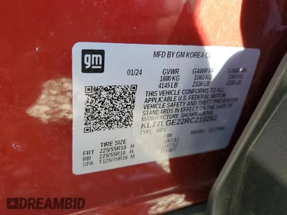 2024 Chevrolet Trax 1RS с VIN KL77LGE22RC210262, выставлен на аукционе Copart как лот 83953965 с пробегом 8 526 миль миль и Списание • Salvage title. История ставок и продаж доступна на DreamBid. Изображение 13.