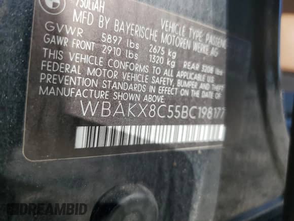 2011 BMW 7 Series with VIN WBAKX8C55BC198177, listed as a Copart auction lot 77016924 with 99,275 mi miles and Salvage title. Bid and sale history available at DreamBid. Image 12.