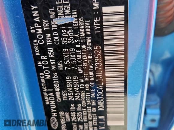 2018 Hyundai Tucson Sport with VIN KM8J3CAL1JU733525, listed as a Copart auction lot 68006175 with 62,363 mi miles and Salvage title. Bid and sale history available at DreamBid. Image 14.