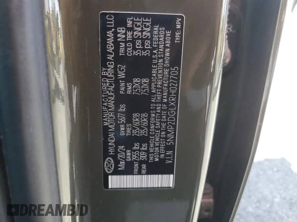 2024 Hyundai Santa Fe SEL с VIN 5NMP2DGLXRH027705, выставлен на аукционе Copart как лот 82072535 с пробегом 22 811 миль миль и Чистый • Clean title. История ставок и продаж доступна на DreamBid. Изображение 13.