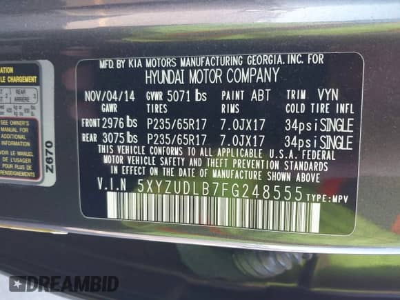 2015 Hyundai Santa Fe z VIN 5XYZUDLB7FG248555, wystawiony jako IAAI lot #43273061 z przebiegiem 84 258 mil mil oraz . Historia ofert i sprzedaży dostępna na DreamBid. Obrazek 9.