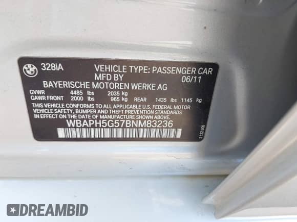 2011 BMW 3 Series 328i z VIN WBAPH5G57BNM83236, wystawiony jako IAAI lot #43295180 z przebiegiem 101 914 mil mil oraz . Historia ofert i sprzedaży dostępna na DreamBid. Obrazek 9.