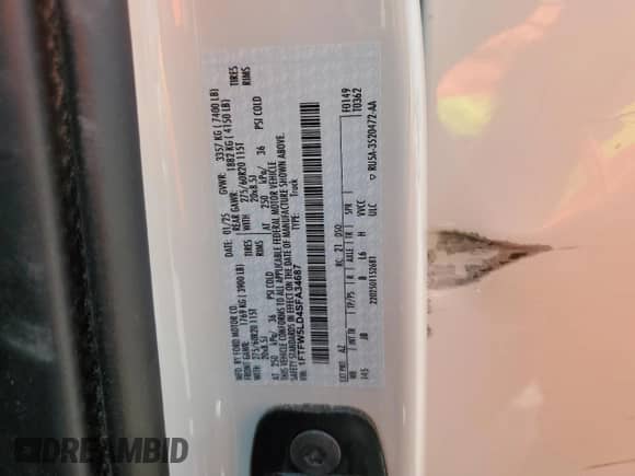 2025 Ford F-150 Lariat with VIN 1FTFW5LD4SFA34687, listed as a Copart auction lot 68391845 with 8,527 mi miles and Salvage title. Bid and sale history available at DreamBid. Image 13.