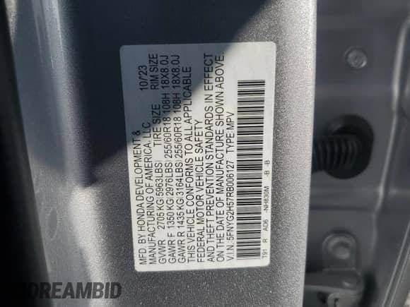 2024 Honda Pilot EX-L с VIN 5FNYG2H57RB006127, выставлен на аукционе Copart как лот 88056365 с пробегом 11 376 миль миль и Чистый • Clean title. История ставок и продаж доступна на DreamBid. Изображение 12.
