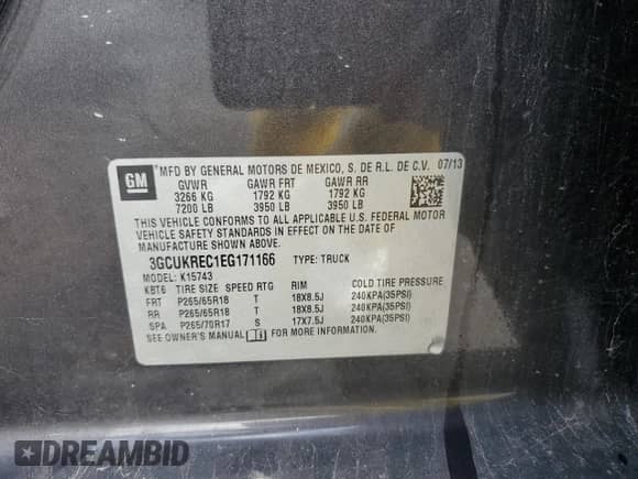 2014 Chevrolet Silverado 1500 LT z VIN 3GCUKREC1EG171166, wystawiony jako Copart lot #90290425 z przebiegiem 94 505 mil mil oraz Szkoda całkowita • Salvage title. Historia ofert i sprzedaży dostępna na DreamBid. Obrazek 13.