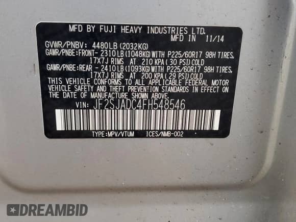 2015 Subaru Forester Premium z VIN JF2SJADC4FH548546, wystawiony jako Copart lot #69291555 z przebiegiem 84 175 mil mil oraz Czysty tytuł • Clean title. Historia ofert i sprzedaży dostępna na DreamBid. Obrazek 13.