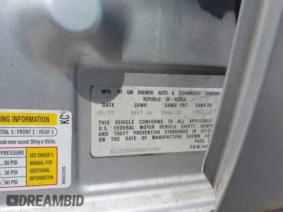2008 Chevrolet Aveo LS с VIN KL1TD56688B016691, выставлен на аукционе IAAI как лот 41975466 с пробегом 202 676 миль миль и . История ставок и продаж доступна на DreamBid. Изображение 9.