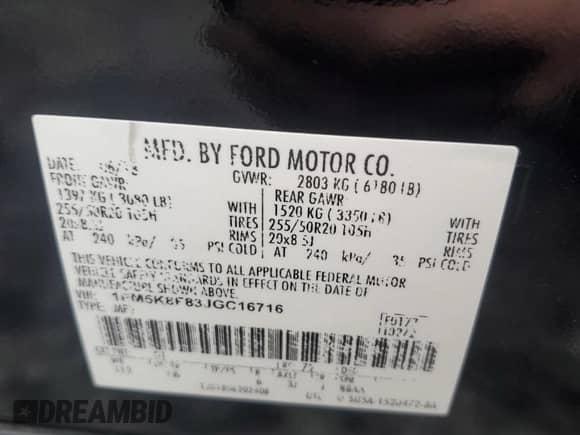 2018 Ford Explorer Limited с VIN 1FM5K8F83JGC16716, выставлен на аукционе Copart как лот 87277445 с пробегом 115 083 миль миль и Списание • Salvage title. История ставок и продаж доступна на DreamBid. Изображение 13.