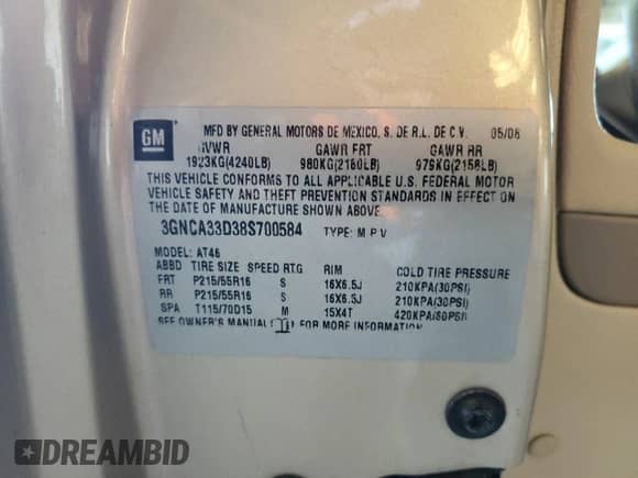 2008 Chevrolet HHR with VIN 3GNCA33D38S700584, listed as a Copart auction lot 80958295 with 133,245 mi miles and Clean title. Bid and sale history available at DreamBid. Image 12.