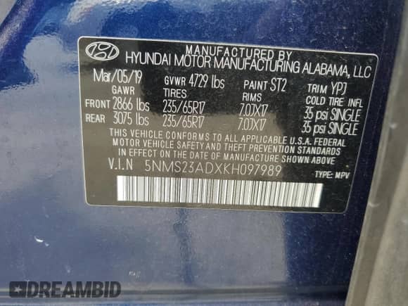 2019 Hyundai Santa Fe SE с VIN 5NMS23ADXKH097989, выставлен на аукционе Copart как лот 69803265 с пробегом 101 732 миль миль и Списание • Salvage title. История ставок и продаж доступна на DreamBid. Изображение 12.