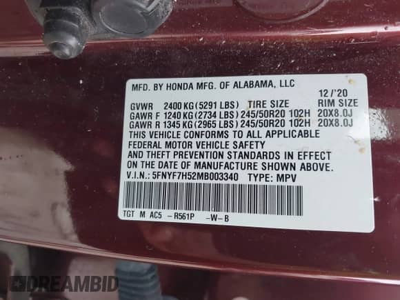 2021 Honda Passport EX-L с VIN 5FNYF7H52MB003340, выставлен на аукционе IAAI как лот 42871886 с пробегом 92 964 миль миль и . История ставок и продаж доступна на DreamBid. Изображение 9.
