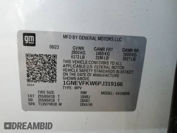 2023 Chevrolet Traverse LS z VIN 1GNEVFKW6PJ319166, wystawiony jako Copart lot #82201914 z przebiegiem 33 203 mil mil oraz Szkoda całkowita • Salvage title. Historia ofert i sprzedaży dostępna na DreamBid. Obrazek 13.
