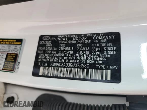2024 Hyundai Kona SEL с VIN KM8HC3AB3RU078530, выставлен на аукционе Copart как лот 63280565 с пробегом 20 821 миль миль и Списание • Salvage title. История ставок и продаж доступна на DreamBid. Изображение 14.