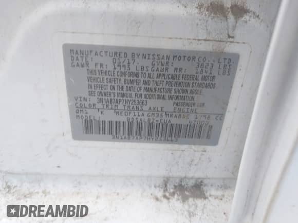 2017 Nissan Sentra SR with VIN 3N1AB7AP7HY253663, listed as a IAAI auction lot 43238237 with 101,826 mi miles and . Bid and sale history available at DreamBid. Image 9.