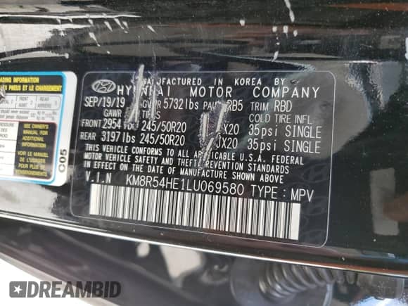 2020 Hyundai Palisade Limited с VIN KM8R54HE1LU069580, выставлен на аукционе Copart как лот 69767725 с пробегом Не указан миль и Списание • Salvage title. История ставок и продаж доступна на DreamBid. Изображение 14.