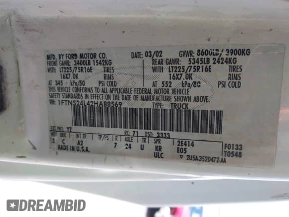 2002 Ford Econoline Cargo с VIN 1FTNS24L42HA88569, выставлен на аукционе IAAI как лот 42900053 с пробегом 364 346 миль миль и . История ставок и продаж доступна на DreamBid. Изображение 9.