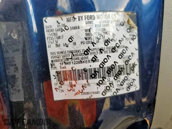 2008 Ford F-150 XL with VIN 1FTRF12288KE57200, listed as a Copart auction lot 82309155 with 197,078 mi miles and Salvage title. Bid and sale history available at DreamBid. Image 12.