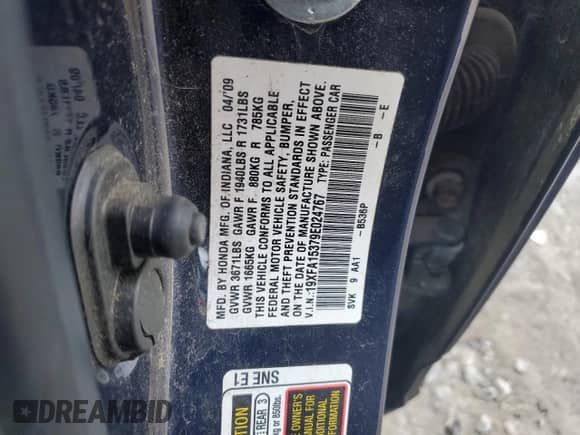 2009 Honda Civic с VIN 19XFA15379E024767, выставлен на аукционе Copart как лот 88198195 с пробегом 111 702 миль миль и Чистый • Clean title. История ставок и продаж доступна на DreamBid. Изображение 13.