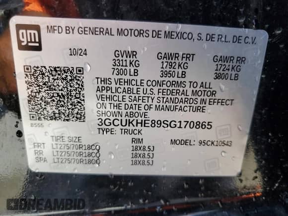 2025 Chevrolet Silverado 1500 z VIN 3GCUKHE89SG170865, wystawiony jako Copart lot #62162145 z przebiegiem 6 272 mil mil oraz Szkoda całkowita • Salvage title. Historia ofert i sprzedaży dostępna na DreamBid. Obrazek 12.