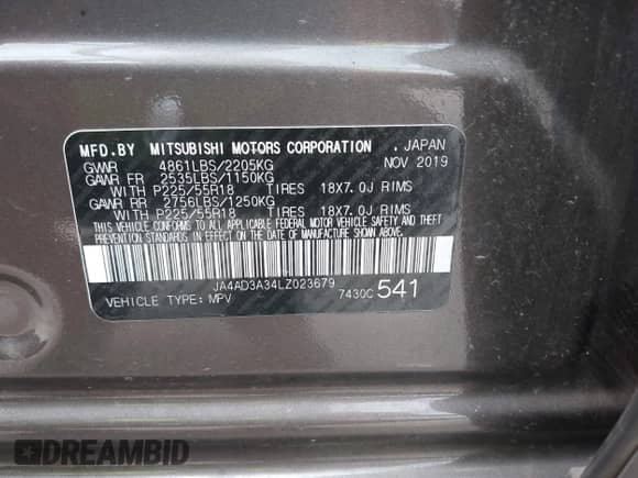 2020 Mitsubishi Outlander SE с VIN JA4AD3A34LZ023679, выставлен на аукционе IAAI как лот 42448945 с пробегом 104 162 миль миль и . История ставок и продаж доступна на DreamBid. Изображение 9.