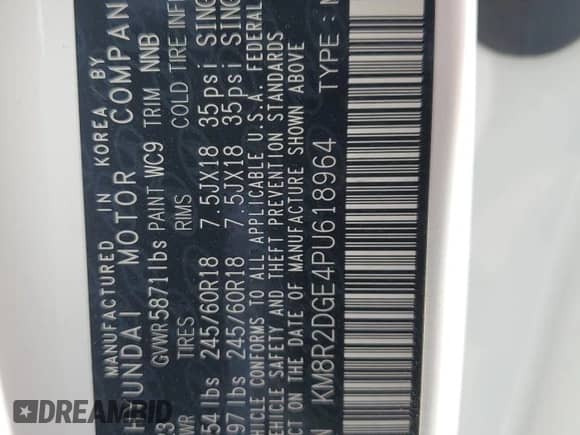 2023 Hyundai Palisade SEL с VIN KM8R2DGE4PU618964, выставлен на аукционе Copart как лот 69085794 с пробегом 16 361 миль миль и Списание • Salvage title. История ставок и продаж доступна на DreamBid. Изображение 14.