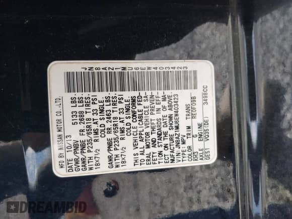 2014 Nissan Murano SV с VIN JN8AZ1MU6EW403423, выставлен на аукционе IAAI как лот 43397783 с пробегом 139 814 миль миль и . История ставок и продаж доступна на DreamBid. Изображение 9.