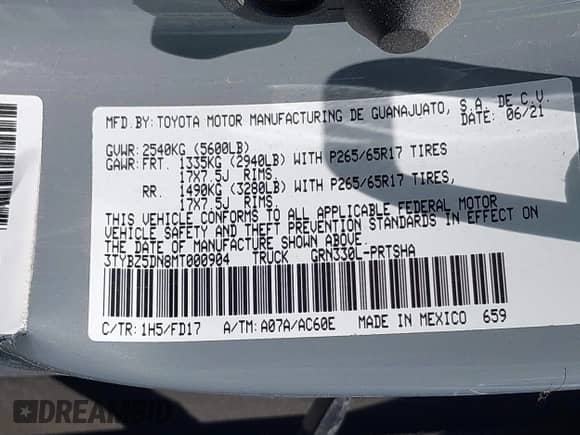 2021 Toyota Tacoma SR5 с VIN 3TYBZ5DN8MT000904, выставлен на аукционе IAAI как лот 42651517 с пробегом 68 366 миль миль и . История ставок и продаж доступна на DreamBid. Изображение 9.
