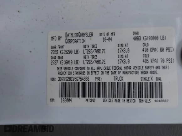 2005 Dodge 2500 SLT z VIN 3D7KS28C05G754988, wystawiony jako IAAI lot #41834266 z przebiegiem 163 614 mil mil oraz . Historia ofert i sprzedaży dostępna na DreamBid. Obrazek 10.
