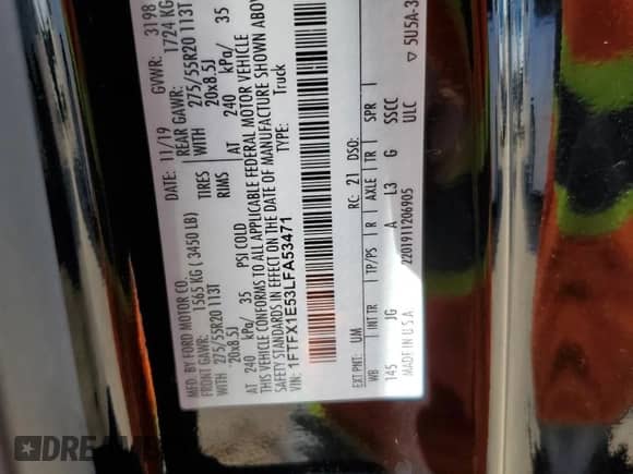 2020 Ford F-150 XL z VIN 1FTFX1E53LFA53471, wystawiony jako Copart lot #49862215 z przebiegiem 146 670 mil mil oraz Czysty tytuł • Clean title. Historia ofert i sprzedaży dostępna na DreamBid. Obrazek 12.