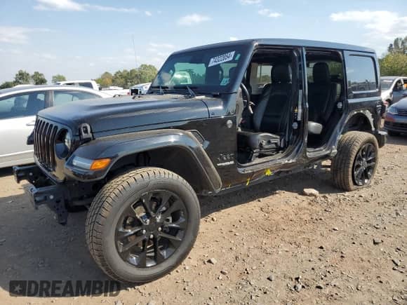 2021 Jeep Wrangler Unlimited Sahara High Altitude with VIN 1C4HJXEG7MW537997, listed as a Copart auction lot 74322054 with 60,226 mi miles and Salvage title. Bid and sale history available at DreamBid. Image 1.