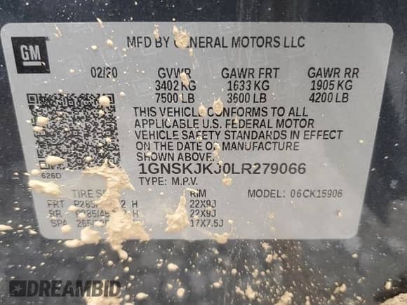 2020 Chevrolet Suburban Premier с VIN 1GNSKJKJ0LR279066, выставлен на аукционе Copart как лот 44157655 с пробегом 99 477 миль миль и Списание • Salvage title. История ставок и продаж доступна на DreamBid. Изображение 15.