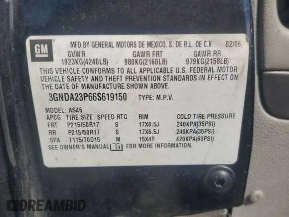 2006 Chevrolet HHR LT с VIN 3GNDA23P66S619150, выставлен на аукционе Copart как лот 60333654 с пробегом 246 235 миль миль и Списание • Salvage title. История ставок и продаж доступна на DreamBid. Изображение 13.