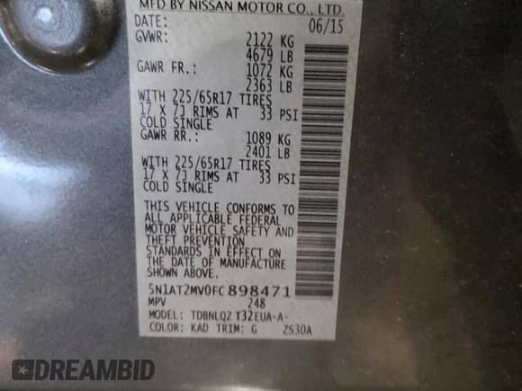 2015 Nissan Rogue SL с VIN 5N1AT2MV0FC898471, выставлен на аукционе Copart как лот 81413225 с пробегом 240 319 миль миль и Чистый • Clean title. История ставок и продаж доступна на DreamBid. Изображение 14.