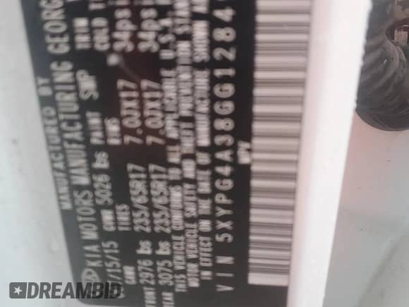 2016 Kia Sorento LX with VIN 5XYPG4A38GG128498, listed as a Copart auction lot 81192525 with 113,821 mi miles and Salvage title. Bid and sale history available at DreamBid. Image 13.