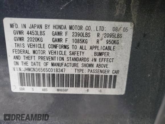 2005 Honda Accord with VIN JHMCN36565C018347, listed as a Copart auction lot 46925025 with 83,076 mi miles and Non repairable. Bid and sale history available at DreamBid. Image 12.