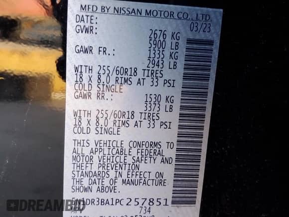 2023 Nissan Pathfinder SV z VIN 5N1DR3BA1PC257851, wystawiony jako Copart lot #82826044 z przebiegiem 28 927 mil mil oraz Szkoda całkowita • Salvage title. Historia ofert i sprzedaży dostępna na DreamBid. Obrazek 12.