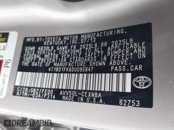 2013 Toyota Camry LE z VIN 4T1BD1FK6DU095847, wystawiony jako IAAI lot #41456690 z przebiegiem 72 984 mil mil oraz . Historia ofert i sprzedaży dostępna na DreamBid. Obrazek 9.