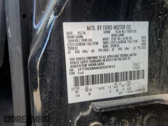 2016 Ford F-250 Lariat с VIN 1FT7W2B68GED07813, выставлен на аукционе Copart как лот 85824515 с пробегом 207 988 миль миль и Чистый • Clean title. История ставок и продаж доступна на DreamBid. Изображение 12.