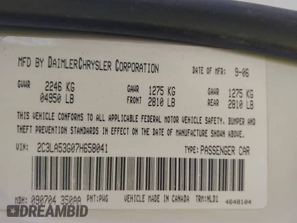 2007 Chrysler 300 Signature with VIN 2C3LA53G07H658041, listed as a IAAI auction lot 42014510 with 169,478 mi miles and . Bid and sale history available at DreamBid. Image 9.