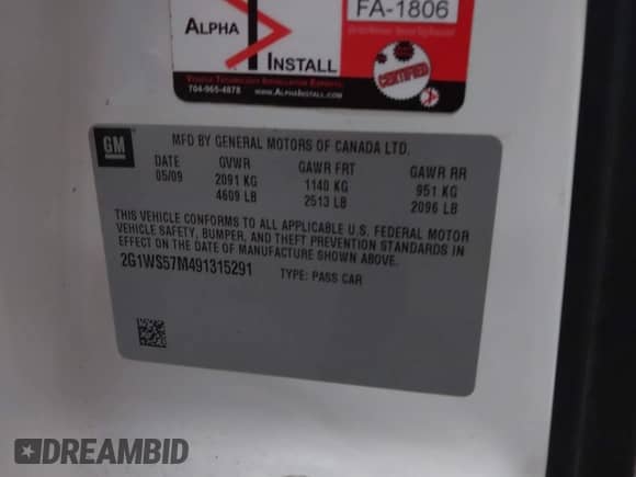 2009 Chevrolet Impala Police Police with VIN 2G1WS57M491315291, listed as a IAAI auction lot 41877060 with 184,460 mi miles and . Bid and sale history available at DreamBid. Image 9.