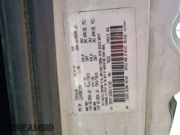 1999 Dodge 1500 с VIN 3B7HF13Z8XG141163, выставлен на аукционе Copart как лот 69598505 с пробегом 220 834 миль миль и Списание • Salvage title. История ставок и продаж доступна на DreamBid. Изображение 12.
